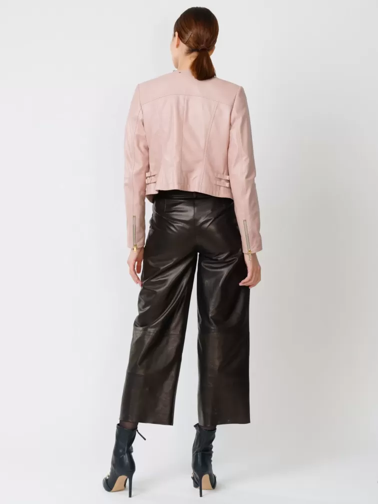 Кожаная женская куртка косуха 389, пудровая, размер 42, артикул 90910-4