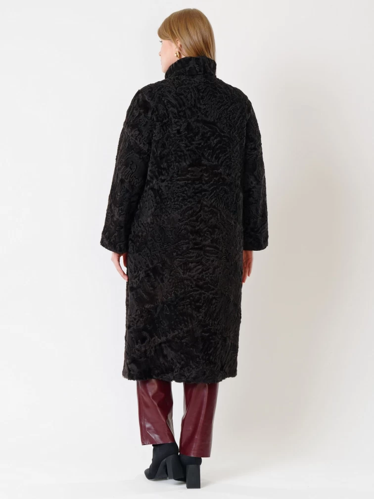 Длинная шуба из меха каракуля женская 17101, коричневая, размер 44, артикул 22700-2