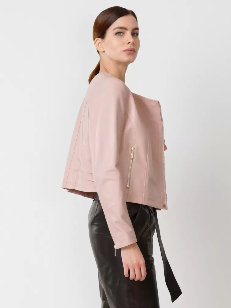 Кожаная женская куртка косуха 389, пудровая, размер 42, артикул 90910-5