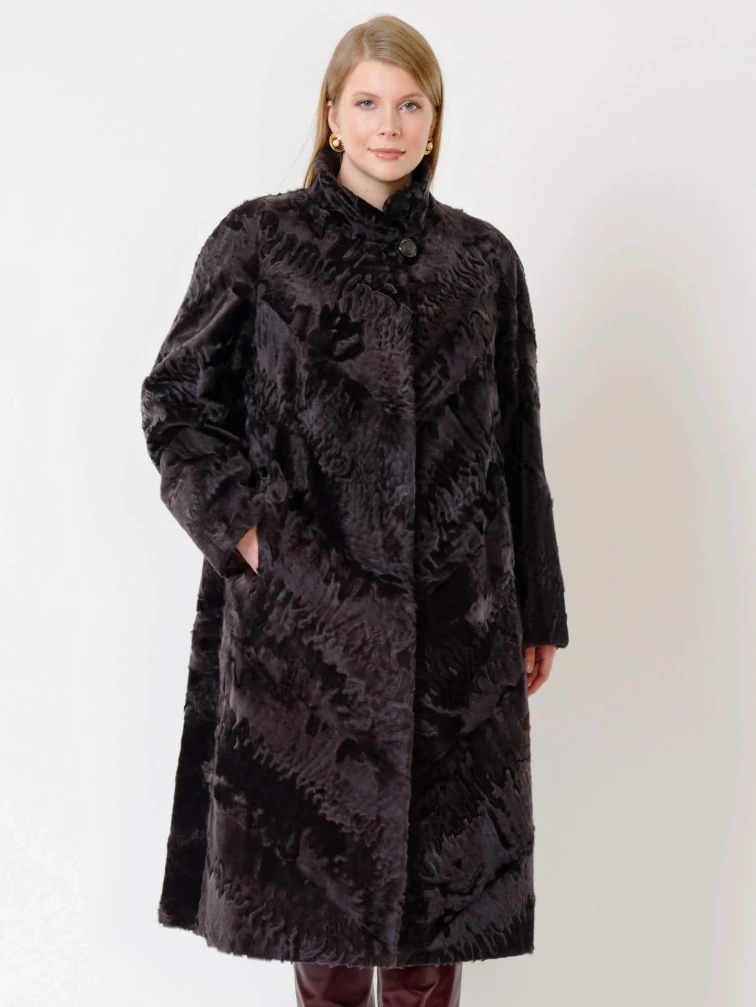 Длинная женская каракулевая шуба Елизавета(с), коричневая, размер 56, артикул 22680-4