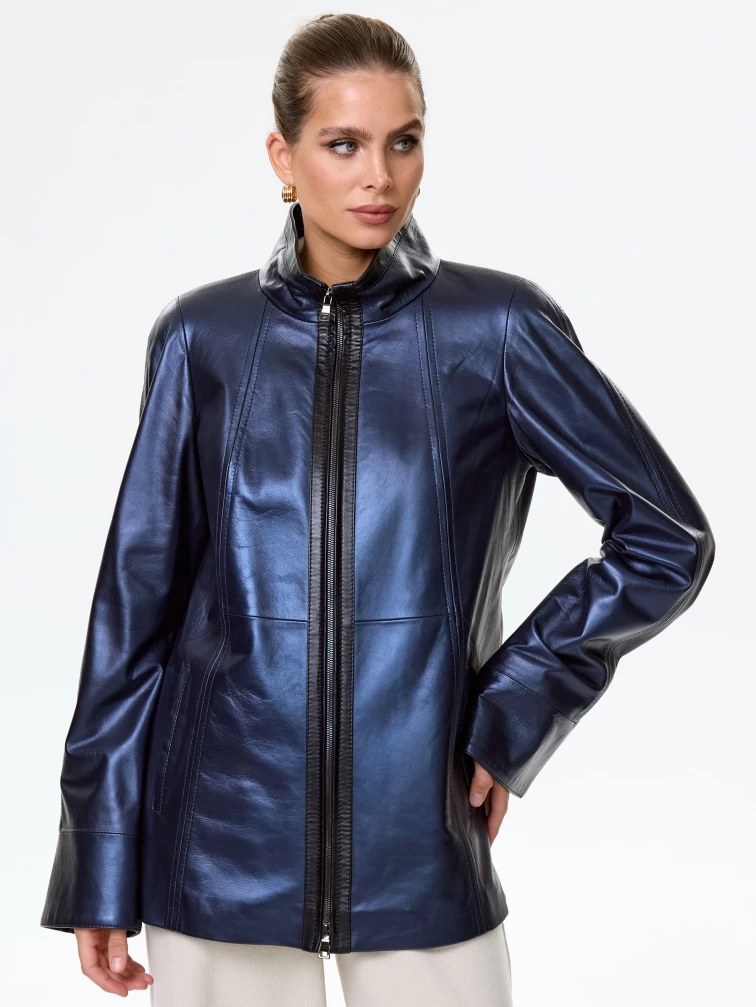 Женская кожаная куртка 375ш, синяя, размер 62, артикул 90710-4