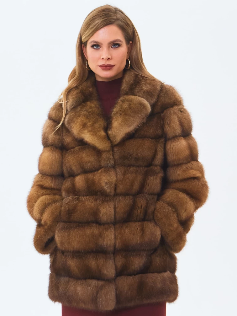 Шуба из меха соболя женская премиум класса Мэри, темно-коричневая, размер 50, артикул 34200-3