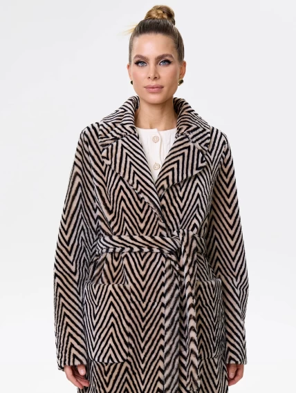 Двусторонняя женская дубленка с воротником из меха норки премиум класса 2003, бежевая, размер 48, артикул 62461-4