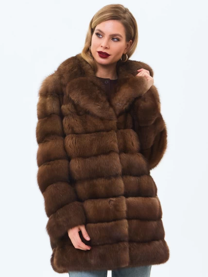 Шуба из меха соболя женская премиум класса 2А, темно-коричневая, размер 46, артикул 34210-3