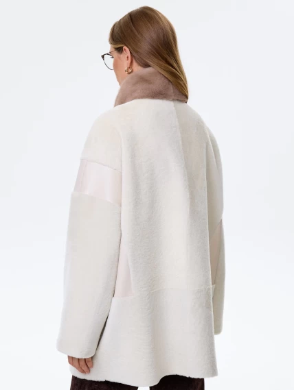 Дубленка на молнии с норковым воротником для женщин премиум класса 2057, белая, размер 44, артикул 64490-5