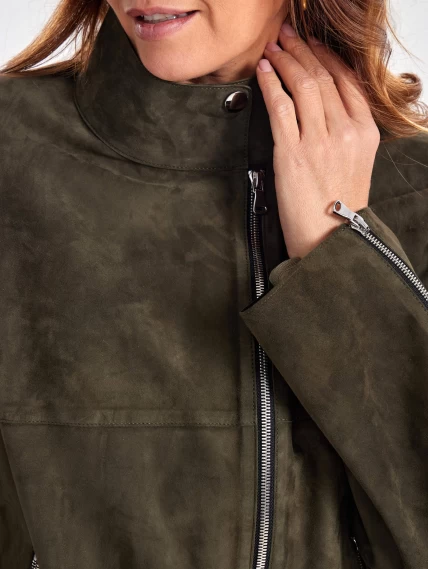 Стильное замшевое пальто оверсайз для женщин премиум класса 3041з, оливковое, размер 54, артикул 63460-3