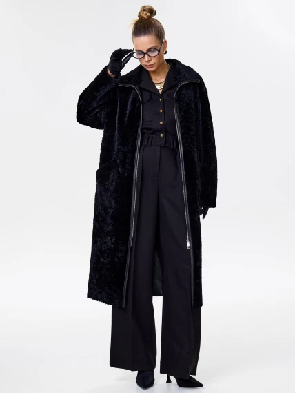 Длинное женское пальто из натуральной овчины астрагана премиум класса 2060, черное, размер 46, артикул 64320-1