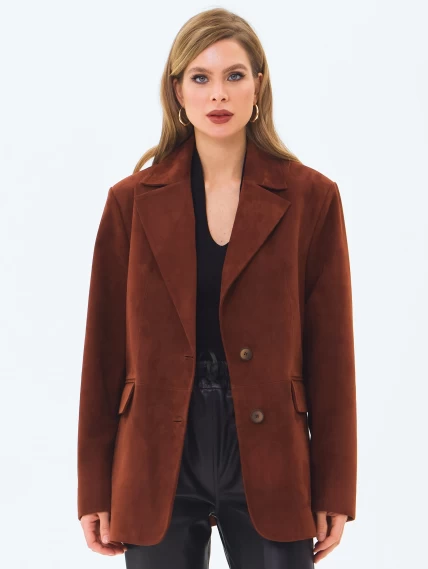 Женский замшевый пиджак премиум класса 3096з, табачный, размер 48, артикул 24370-0