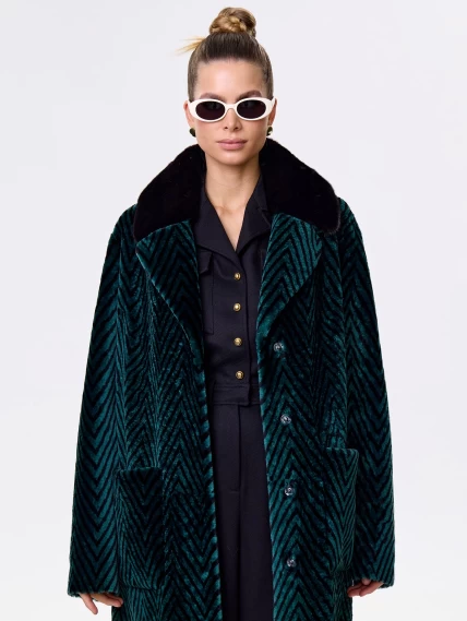 Двусторонняя женская дубленка с воротником из меха норки премиум класса 2003, зеленая, размер 46, артикул 62471-0