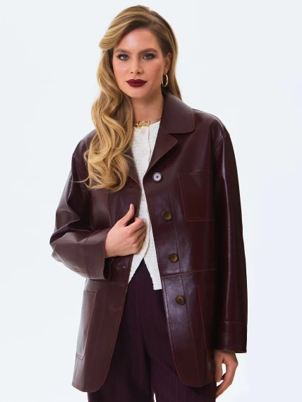 Кожаная куртка премиум класса для женщин 3092, бордовая, размер 46, артикул 24320-2