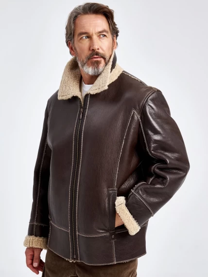 Дубленка мужская 165, короткая, оливковая, размер 54, артикул 70730-1