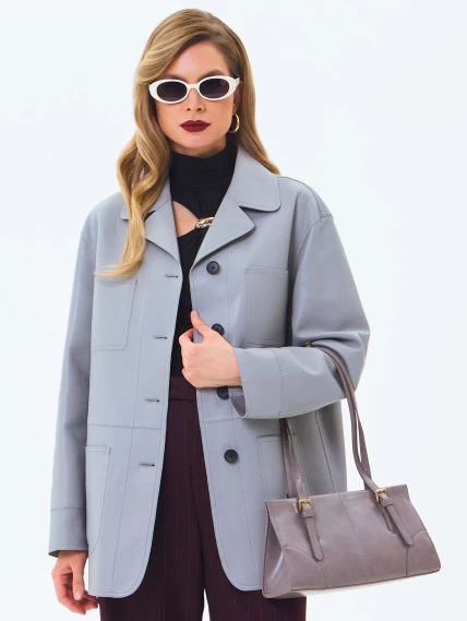 Серый женский кожаный пиджак премиум класса 3092, размер 46, артикул 24590-0