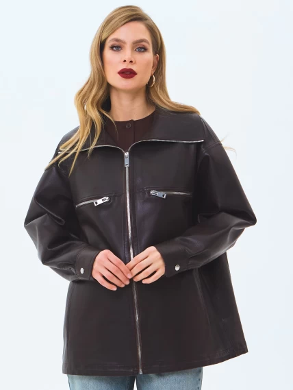 Кожаная куртка премиум класса для женщин 3084, коричневая, размер 48, артикул 24360-3