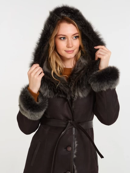 Зимний комплект женский: Дубленка 131 + Юбка с поясом 01рс, коричневый, р. 44, арт. 111325-2