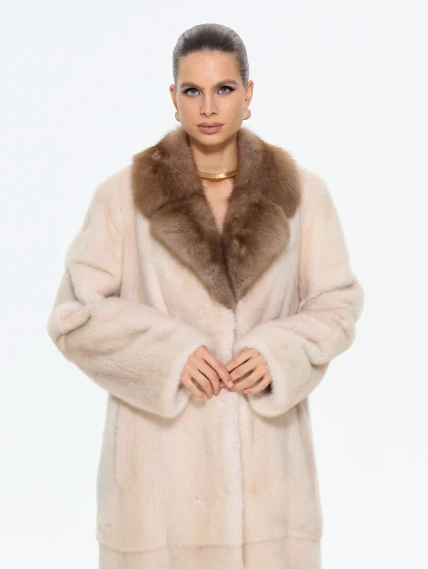 Длинная женская шуба из меха норки Лола, жемчужная, размер 54, артикул 65630-0