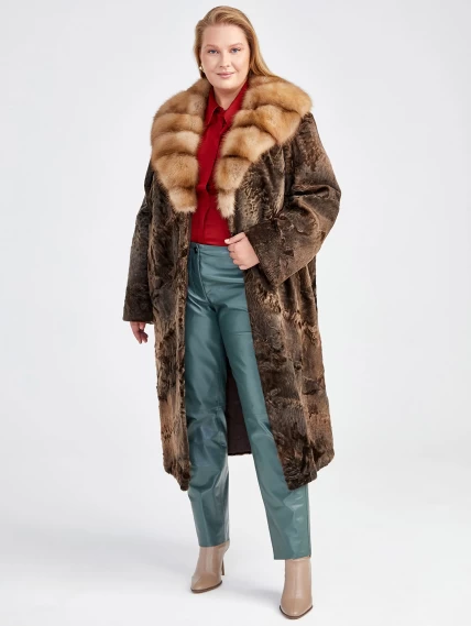 Зимний комплект женский: Шуба из каракуля Екатерина(вк) + Брюки 03, коричневый/оливковый, р. 54, арт. 111293-0