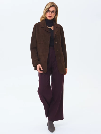 Женский замшевый пиджак премиум класса 3092з, коричневый, размер 44, артикул 24640-1