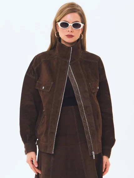 Женская замшевая куртка премиум класса 3087з, коричневая, размер 46, артикул 24690-0