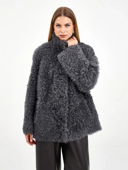 Короткая женская дубленка из тиградо 2072, серая, размер 44, артикул 65050-5