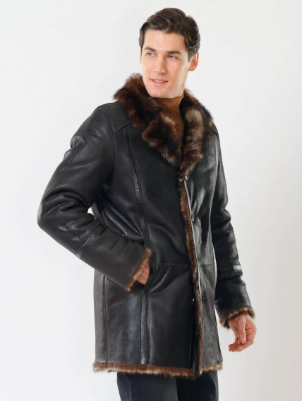 Классическая мужская дубленка из тосканы премиум класса Леон(т), черный триколор, размер 60, артикул 70610-2