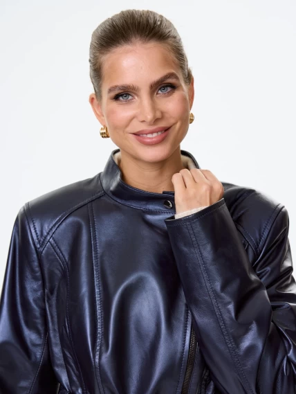 Женская кожаная куртка косуха 320(нв), синяя, размер 48, артикул 90700-3