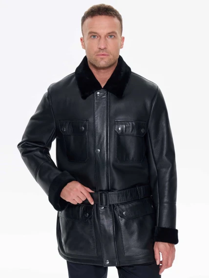 Молодежная мужская дубленка премиум класса 440, черная, размер 48, артикул 41220-3