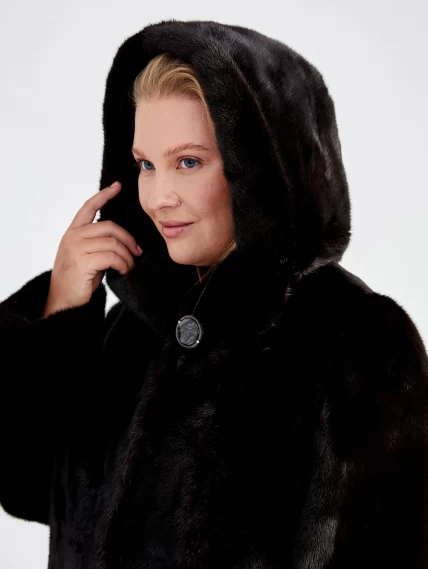 Зимний комплект женский: Шуба из меха норки Мишель(к) + Брюки 03, черный/оливковый, р. 52, арт. 111384-4