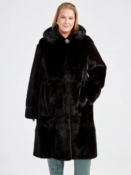 Зимний комплект женский: Шуба из меха норки Мишель(к) + Брюки 03, черный/оливковый, р. 52, арт. 111384-5
