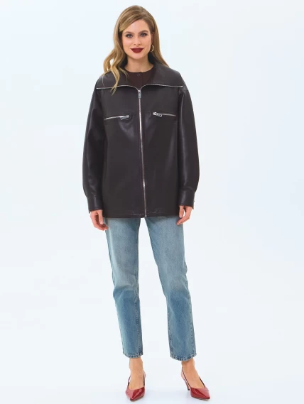 Кожаная куртка премиум класса для женщин 3084, коричневая, размер 48, артикул 24360-6