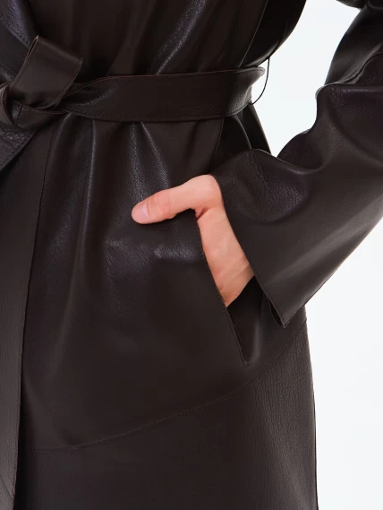 Длинный женский кожаный плащ премиум класса 3081, коричневый, размер 50, артикул 24660-3