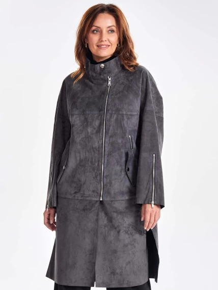 Стильное замшевое пальто оверсайз для женщин премиум класса 3041з, серое, размер 54, артикул 64100-6