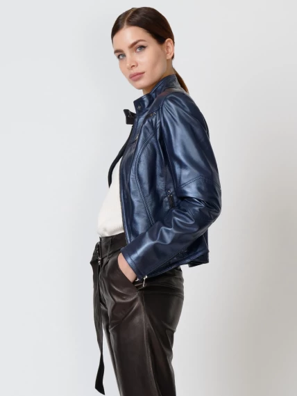 Кожаный комплект женский: Куртка 399 + Брюки 05, синий/черный, р. 44, арт. 111176-4