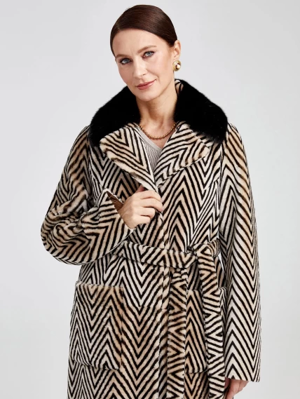 Зимний комплект женский: Дубленка 2003 + Брюки 02, бежевый/черный, р. 46, арт. 111247-3