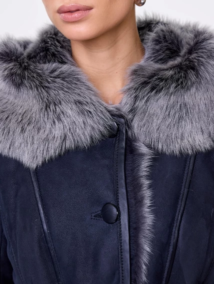 Длинная женская дубленка из тосканы с капюшоном 123нк, черная, размер 52, артикул 61893-3