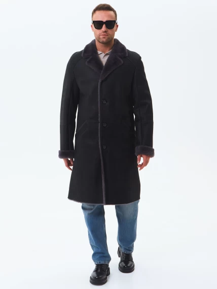 Длинная классическая мужская дубленка премиум класса 407, черная, размер 50, артикул 70440-0