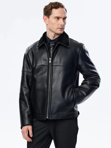 Короткая мужская дубленка премиум класса 140(пр), черная, размер 52, артикул 71421-6