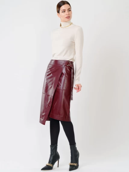 Кожаная юбка миди с запахом 07, бордовая, размер 42, артикул 85351-3
