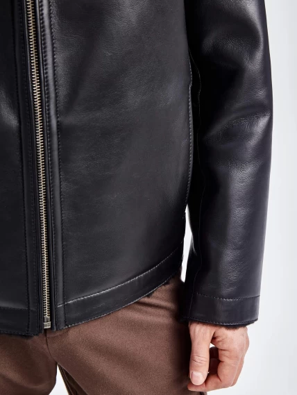 Короткая мужская дубленка премиум класса 140(пр), черная, размер 52, артикул 71420-2