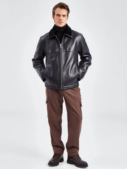 Короткая мужская дубленка премиум класса 140(пр), черная, размер 52, артикул 71420-3