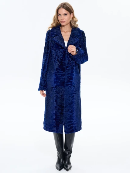 Длинная синяя каракулевая женская шуба Алиса, размер 48, артикул 65190-4