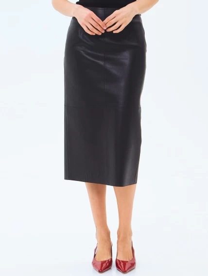 Кожаная юбка-карандаш 18, черная, размер 50, артикул 86000-1