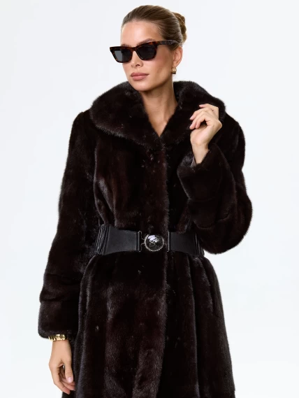 Длинное женское пальто из меха норки Белла(в), черное, размер 52, артикул 64520-5