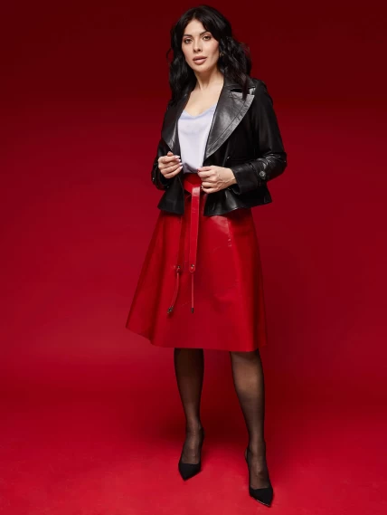 Кожаная расклешенная юбка из натуральной кожи 01рс, красная, размер 52, артикул 85141-3