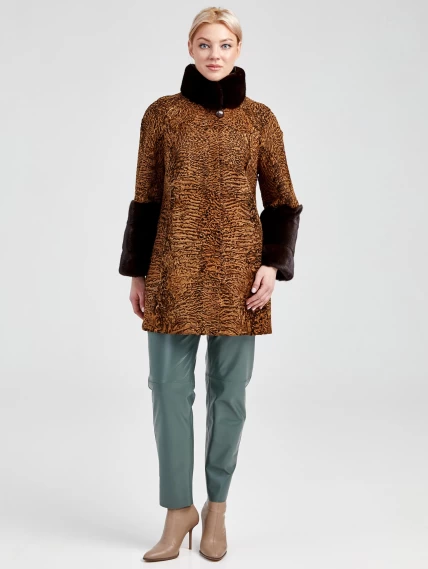 Короткая женская шуба из меха каракуля с отделкой норкой 17101к(сн), намибия, размер 44, артикул 22810-1