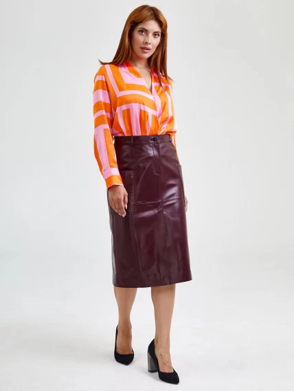 Кожаная юбка с разрезом 10, бордовая, размер 44, артикул 85590-3