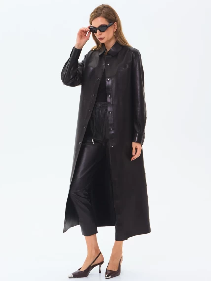 Плащ женский кожаный премиум класса 3091, черный, размер 50, артикул 24390-6