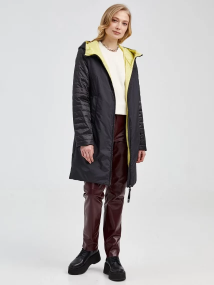 Текстильный двусторонний женский пуховик с капюшоном 21380 , черный, размер 42, артикул 25140-4