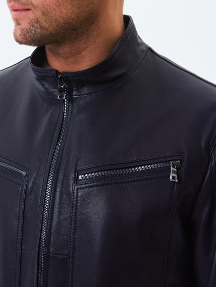 Кожаная куртка мужская 507, синяя, размер 50, артикул 28600-2