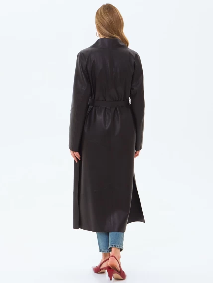 Длинный женский кожаный плащ премиум класса 3081, коричневый, размер 50, артикул 24660-5