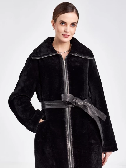 Женская двусторонняя шуба из астрагана с поясом премиум класса 2015, черная, размер 48, артикул 62811-6